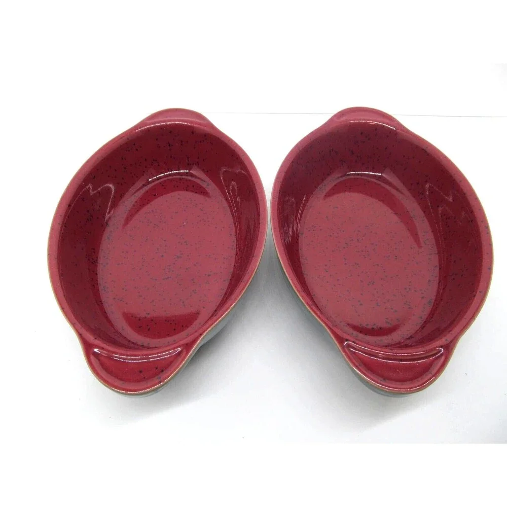 Denby Harlequin Set Of 2 Red And Green Speckled 8 7/8